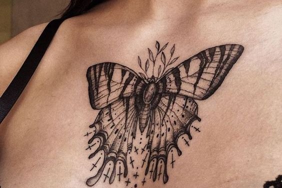 Black-and-gray butterfly tattoo 