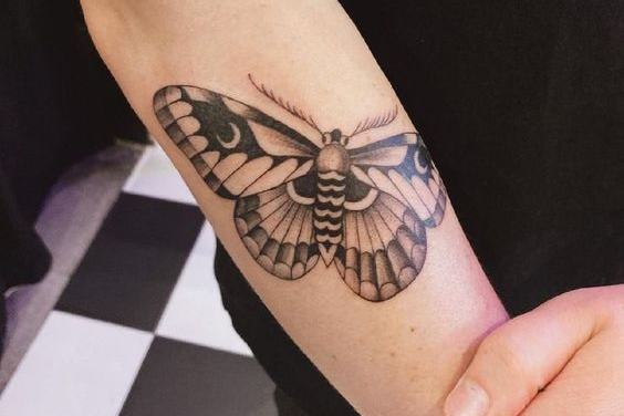 Black-and-gray butterfly tattoo 