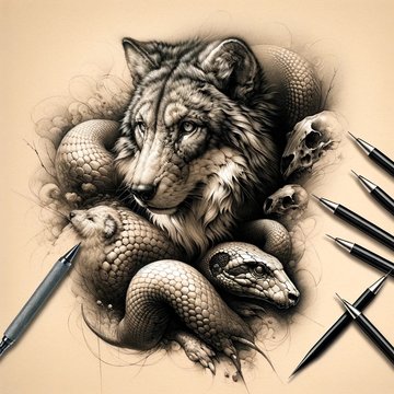 DALL·E 2024-03-11 15.18.55 - A meticulously detailed and realistic tattoo sketch on a beige background, showcasing a high level of precision in depicting a lifelike subject. This