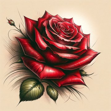 DALL·E 2024-03-11 22.18.50 - Create a tattoo sketch of a red rose on a beige background, embodying a sense of elegance and passion. The design should feature a single, beautifully